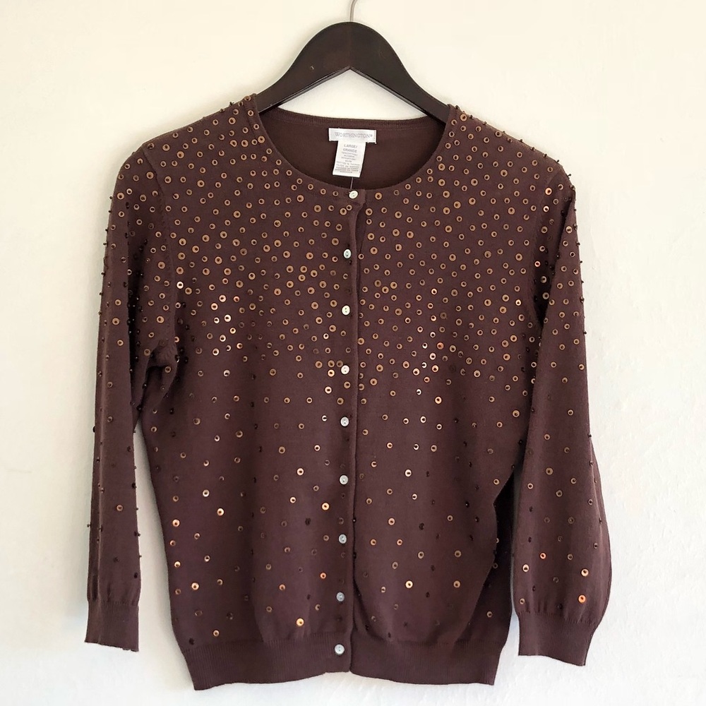 Worthington Sequins Long Sleeve Cardigan Sweater